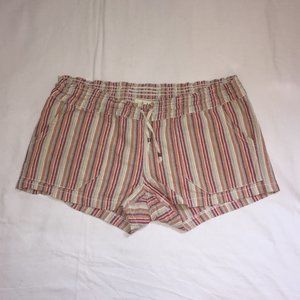 Cotton Linen Boho Striped Mid-Rise Shorts With Pockets and Drawstring